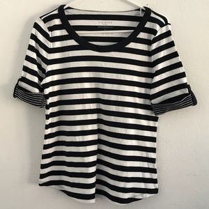 TALBOTS Strech Weekend Tee Navy Stripes Sz MP